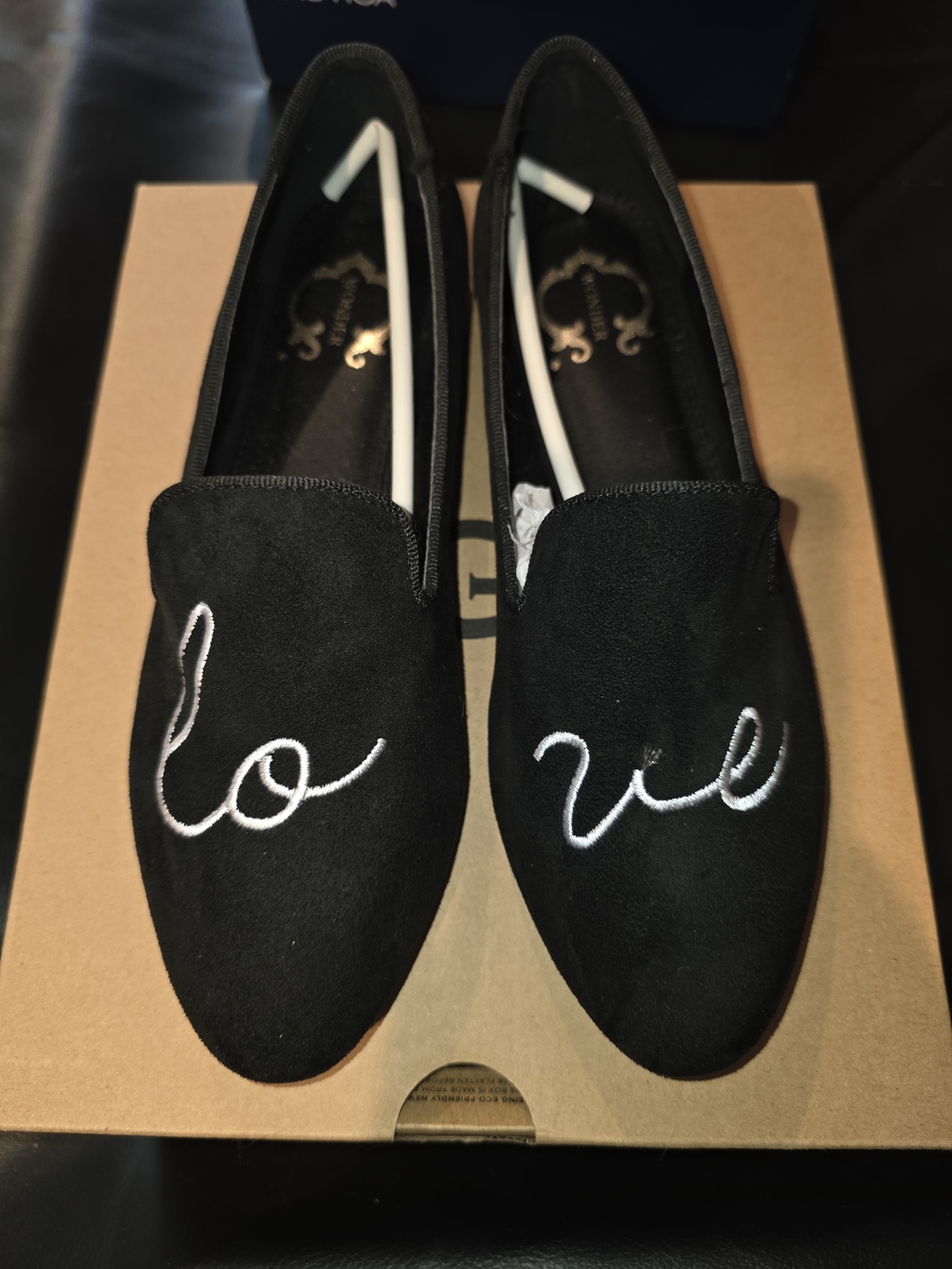 Black 'Love' Suede Slip-On Flats
